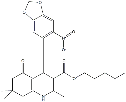 pentyl 4-{6-nitro-1,3-benzodioxol-5-yl}-2,7,7-trimethyl-5-oxo-1,4,5,6,7,8-hexahydro-3-quinolinecarboxylate Struktur