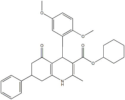 cyclohexyl 4-(2,5-dimethoxyphenyl)-2-methyl-5-oxo-7-phenyl-1,4,5,6,7,8-hexahydro-3-quinolinecarboxylate,313234-00-3,结构式