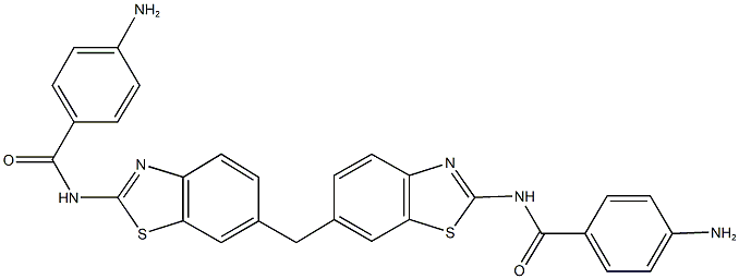 4-amino-N-[6-({2-[(4-aminobenzoyl)amino]-1,3-benzothiazol-6-yl}methyl)-1,3-benzothiazol-2-yl]benzamide 结构式