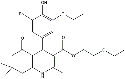 2-ethoxyethyl 4-(3-bromo-5-ethoxy-4-hydroxyphenyl)-2,7,7-trimethyl-5-oxo-1,4,5,6,7,8-hexahydro-3-quinolinecarboxylate Struktur