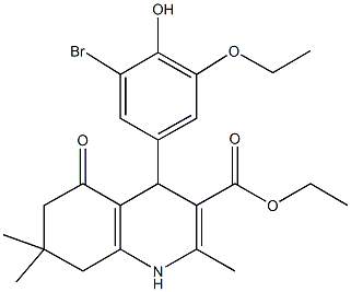 ethyl 4-(3-bromo-5-ethoxy-4-hydroxyphenyl)-2,7,7-trimethyl-5-oxo-1,4,5,6,7,8-hexahydro-3-quinolinecarboxylate,313244-34-7,结构式