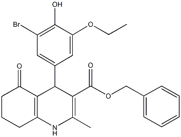 benzyl 4-(3-bromo-5-ethoxy-4-hydroxyphenyl)-2-methyl-5-oxo-1,4,5,6,7,8-hexahydro-3-quinolinecarboxylate 结构式