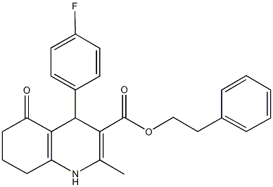 2-phenylethyl 4-(4-fluorophenyl)-2-methyl-5-oxo-1,4,5,6,7,8-hexahydro-3-quinolinecarboxylate Struktur