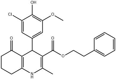2-phenylethyl 4-(3-chloro-4-hydroxy-5-methoxyphenyl)-2-methyl-5-oxo-1,4,5,6,7,8-hexahydro-3-quinolinecarboxylate 结构式