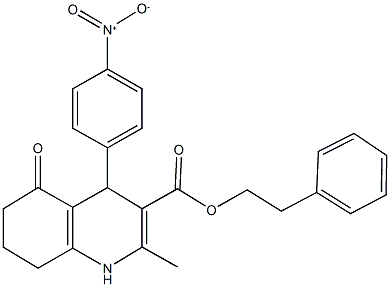 2-phenylethyl 4-{4-nitrophenyl}-2-methyl-5-oxo-1,4,5,6,7,8-hexahydro-3-quinolinecarboxylate Struktur