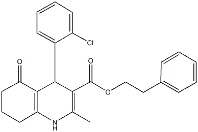 2-phenylethyl 4-(2-chlorophenyl)-2-methyl-5-oxo-1,4,5,6,7,8-hexahydro-3-quinolinecarboxylate 化学構造式