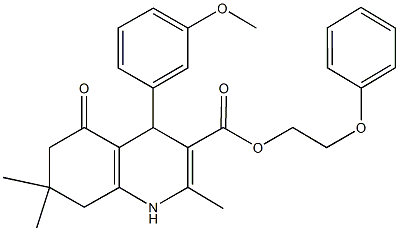 2-phenoxyethyl 4-(3-methoxyphenyl)-2,7,7-trimethyl-5-oxo-1,4,5,6,7,8-hexahydro-3-quinolinecarboxylate 化学構造式