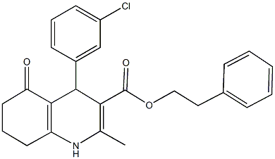 2-phenylethyl 4-(3-chlorophenyl)-2-methyl-5-oxo-1,4,5,6,7,8-hexahydro-3-quinolinecarboxylate Structure