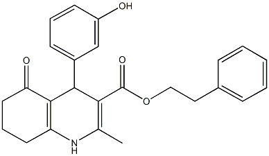 2-phenylethyl 4-(3-hydroxyphenyl)-2-methyl-5-oxo-1,4,5,6,7,8-hexahydro-3-quinolinecarboxylate,313244-96-1,结构式