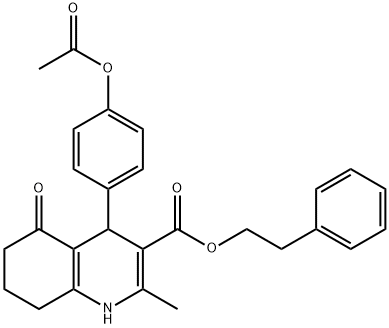 2-phenylethyl 4-[4-(acetyloxy)phenyl]-2-methyl-5-oxo-1,4,5,6,7,8-hexahydro-3-quinolinecarboxylate,313244-98-3,结构式