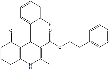 2-phenylethyl 4-(2-fluorophenyl)-2-methyl-5-oxo-1,4,5,6,7,8-hexahydro-3-quinolinecarboxylate Struktur