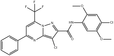 3-chloro-N-[4-chloro-2,5-bis(methyloxy)phenyl]-5-phenyl-7-(trifluoromethyl)pyrazolo[1,5-a]pyrimidine-2-carboxamide 结构式
