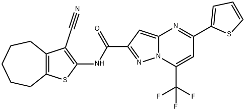 N-(3-cyano-5,6,7,8-tetrahydro-4H-cyclohepta[b]thien-2-yl)-5-(2-thienyl)-7-(trifluoromethyl)pyrazolo[1,5-a]pyrimidine-2-carboxamide Structure