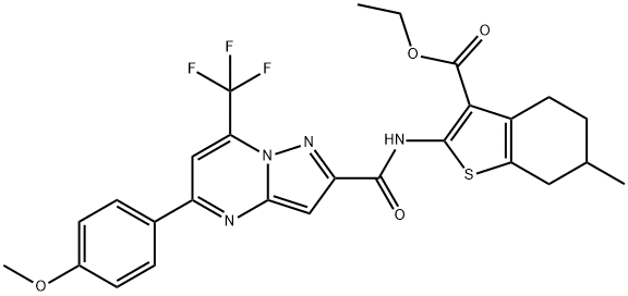 ethyl 2-({[5-(4-methoxyphenyl)-7-(trifluoromethyl)pyrazolo[1,5-a]pyrimidin-2-yl]carbonyl}amino)-6-methyl-4,5,6,7-tetrahydro-1-benzothiophene-3-carboxylate Structure