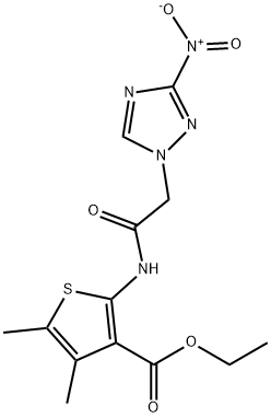 ethyl 2-[({3-nitro-1H-1,2,4-triazol-1-yl}acetyl)amino]-4,5-dimethyl-3-thiophenecarboxylate 化学構造式