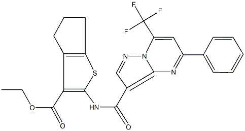 ethyl 2-({[5-phenyl-7-(trifluoromethyl)pyrazolo[1,5-a]pyrimidin-3-yl]carbonyl}amino)-5,6-dihydro-4H-cyclopenta[b]thiophene-3-carboxylate,313248-81-6,结构式