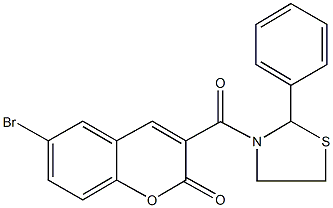 6-bromo-3-[(2-phenyl-1,3-thiazolidin-3-yl)carbonyl]-2H-chromen-2-one Structure