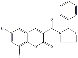 6,8-dibromo-3-[(2-phenyl-1,3-thiazolidin-3-yl)carbonyl]-2H-chromen-2-one,313266-97-6,结构式