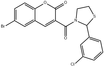 6-bromo-3-{[2-(3-chlorophenyl)-1,3-thiazolidin-3-yl]carbonyl}-2H-chromen-2-one Structure