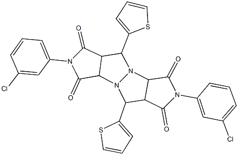 2,7-bis(3-chlorophenyl)-5,10-di(2-thienyl)tetrahydropyrrolo[3,4-c]pyrrolo[3',4':4,5]pyrazolo[1,2-a]pyrazole-1,3,6,8(2H,3aH,5H,7H)-tetrone,313270-82-5,结构式