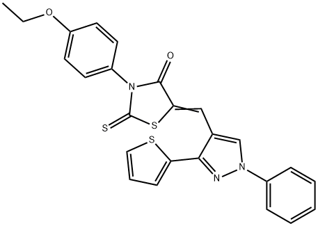 3-(4-ethoxyphenyl)-5-{[1-phenyl-3-(2-thienyl)-1H-pyrazol-4-yl]methylene}-2-thioxo-1,3-thiazolidin-4-one Struktur