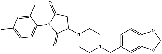 3-[4-(1,3-benzodioxol-5-ylmethyl)-1-piperazinyl]-1-(2,4-dimethylphenyl)-2,5-pyrrolidinedione Struktur