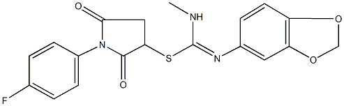 1-(4-fluorophenyl)-2,5-dioxo-3-pyrrolidinyl N'-(1,3-benzodioxol-5-yl)-N-methylimidothiocarbamate 化学構造式
