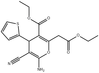 ethyl 6-amino-5-cyano-2-(2-ethoxy-2-oxoethyl)-4-(2-thienyl)-4H-pyran-3-carboxylate Structure