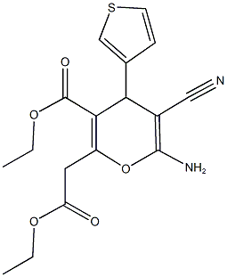 ethyl 6-amino-5-cyano-2-(2-ethoxy-2-oxoethyl)-4-(3-thienyl)-4H-pyran-3-carboxylate Struktur