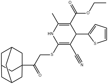 ethyl 6-{[2-(1-adamantyl)-2-oxoethyl]sulfanyl}-5-cyano-2-methyl-4-(2-thienyl)-1,4-dihydro-3-pyridinecarboxylate Struktur