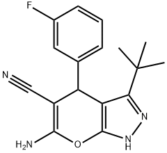 6-amino-3-(tert-butyl)-4-(3-fluorophenyl)-1,4-dihydropyrano[2,3-c]pyrazole-5-carbonitrile,313379-50-9,结构式