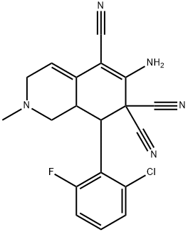 6-amino-8-(2-chloro-6-fluorophenyl)-2-methyl-2,3,8,8a-tetrahydroisoquinoline-5,7,7(1H)-tricarbonitrile Struktur