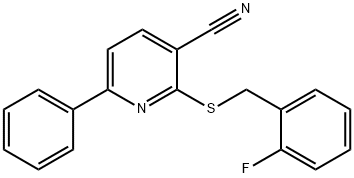 2-[(2-fluorobenzyl)sulfanyl]-6-phenylnicotinonitrile 化学構造式