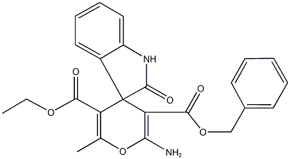 3'-benzyl 5'-ethyl 2'-amino-6'-methyl-1,3-dihydro-2-oxospiro[2H-indole-3,4'-(4'H)-pyran]-3',5'-dicarboxylate Structure