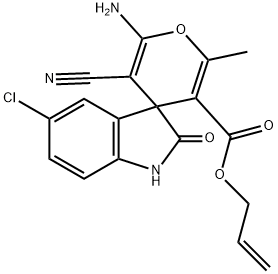 allyl 6-amino-5'-chloro-5-cyano-1',3'-dihydro-2-methyl-2'-oxospiro[4H-pyran-4,3'-(2'H)-indole]-3-carboxylate Structure