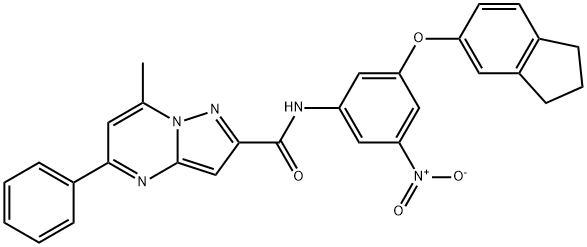 N-{3-(2,3-dihydro-1H-inden-5-yloxy)-5-nitrophenyl}-7-methyl-5-phenylpyrazolo[1,5-a]pyrimidine-2-carboxamide Structure