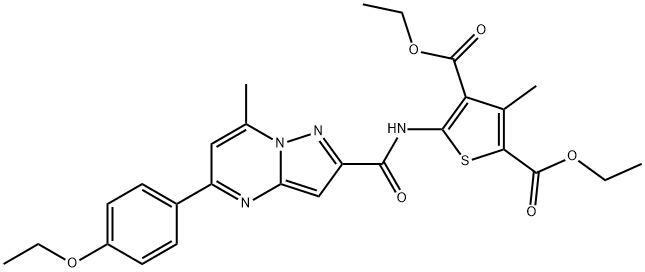 diethyl 5-({[5-(4-ethoxyphenyl)-7-methylpyrazolo[1,5-a]pyrimidin-2-yl]carbonyl}amino)-3-methyl-2,4-thiophenedicarboxylate Structure