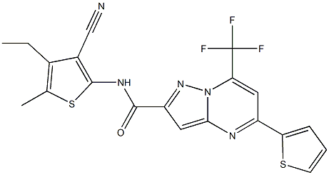 N-(3-cyano-4-ethyl-5-methyl-2-thienyl)-5-(2-thienyl)-7-(trifluoromethyl)pyrazolo[1,5-a]pyrimidine-2-carboxamide,313388-72-6,结构式