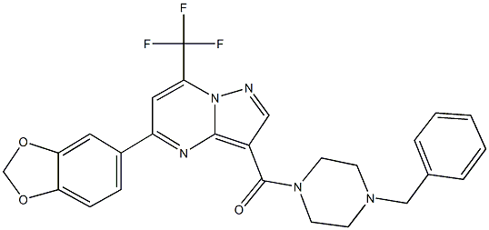 5-(1,3-benzodioxol-5-yl)-3-[(4-benzyl-1-piperazinyl)carbonyl]-7-(trifluoromethyl)pyrazolo[1,5-a]pyrimidine Struktur