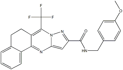 N-(4-methoxybenzyl)-7-(trifluoromethyl)-5,6-dihydrobenzo[h]pyrazolo[5,1-b]quinazoline-10-carboxamide 结构式