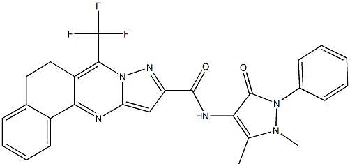 N-(1,5-dimethyl-3-oxo-2-phenyl-2,3-dihydro-1H-pyrazol-4-yl)-7-(trifluoromethyl)-5,6-dihydrobenzo[h]pyrazolo[5,1-b]quinazoline-10-carboxamide 结构式