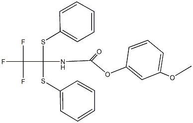 3-methoxyphenyl 2,2,2-trifluoro-1,1-bis(phenylsulfanyl)ethylcarbamate Struktur