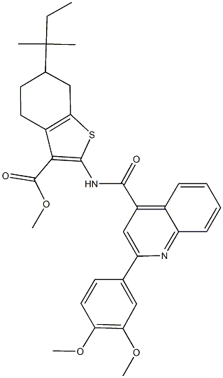 methyl 2-({[2-(3,4-dimethoxyphenyl)-4-quinolinyl]carbonyl}amino)-6-tert-pentyl-4,5,6,7-tetrahydro-1-benzothiophene-3-carboxylate,313392-59-5,结构式