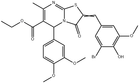 ethyl 2-(3-bromo-4-hydroxy-5-methoxybenzylidene)-5-(3,4-dimethoxyphenyl)-7-methyl-3-oxo-2,3-dihydro-5H-[1,3]thiazolo[3,2-a]pyrimidine-6-carboxylate 结构式