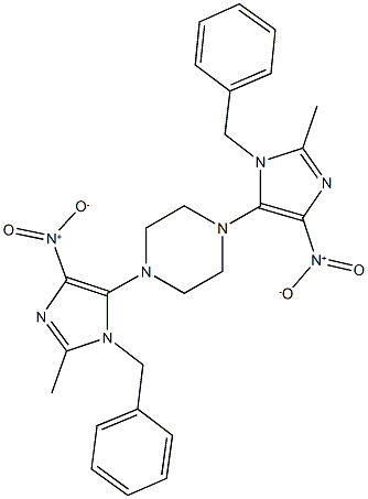 1,4-bis{1-benzyl-4-nitro-2-methyl-1H-imidazol-5-yl}piperazine Structure