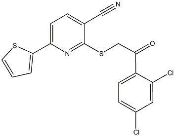 2-{[2-(2,4-dichlorophenyl)-2-oxoethyl]sulfanyl}-6-(2-thienyl)nicotinonitrile Struktur