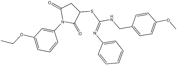 1-(3-ethoxyphenyl)-2,5-dioxo-3-pyrrolidinyl N-(4-methoxybenzyl)-N'-phenylimidothiocarbamate Structure