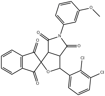 1-(2,3-dichlorophenyl)-5-(3-methoxyphenyl)-3a,6a-dihydrosprio[1H-furo[3,4-c]pyrrole-3,2'-(1'H)-indene]-1',3',4,6(2'H,3H,5H)-tetrone Struktur