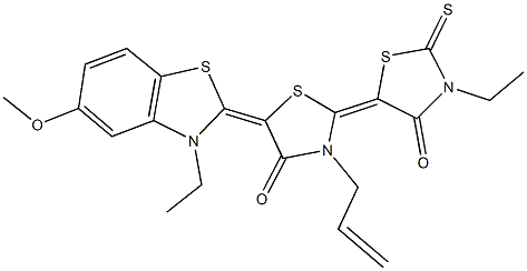 3-allyl-3'-ethyl-5-(3-ethyl-5-methoxy-1,3-benzothiazol-2(3H)-ylidene)-2'-thioxo-2,5'-bis[1,3-thiazolidin-2-ylidene]-4,4'-dione 化学構造式