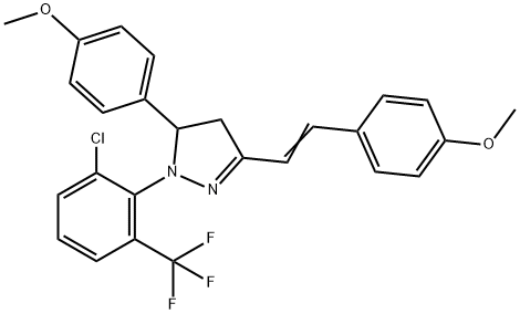 1-[2-chloro-6-(trifluoromethyl)phenyl]-5-(4-methoxyphenyl)-3-[2-(4-methoxyphenyl)vinyl]-4,5-dihydro-1H-pyrazole 结构式